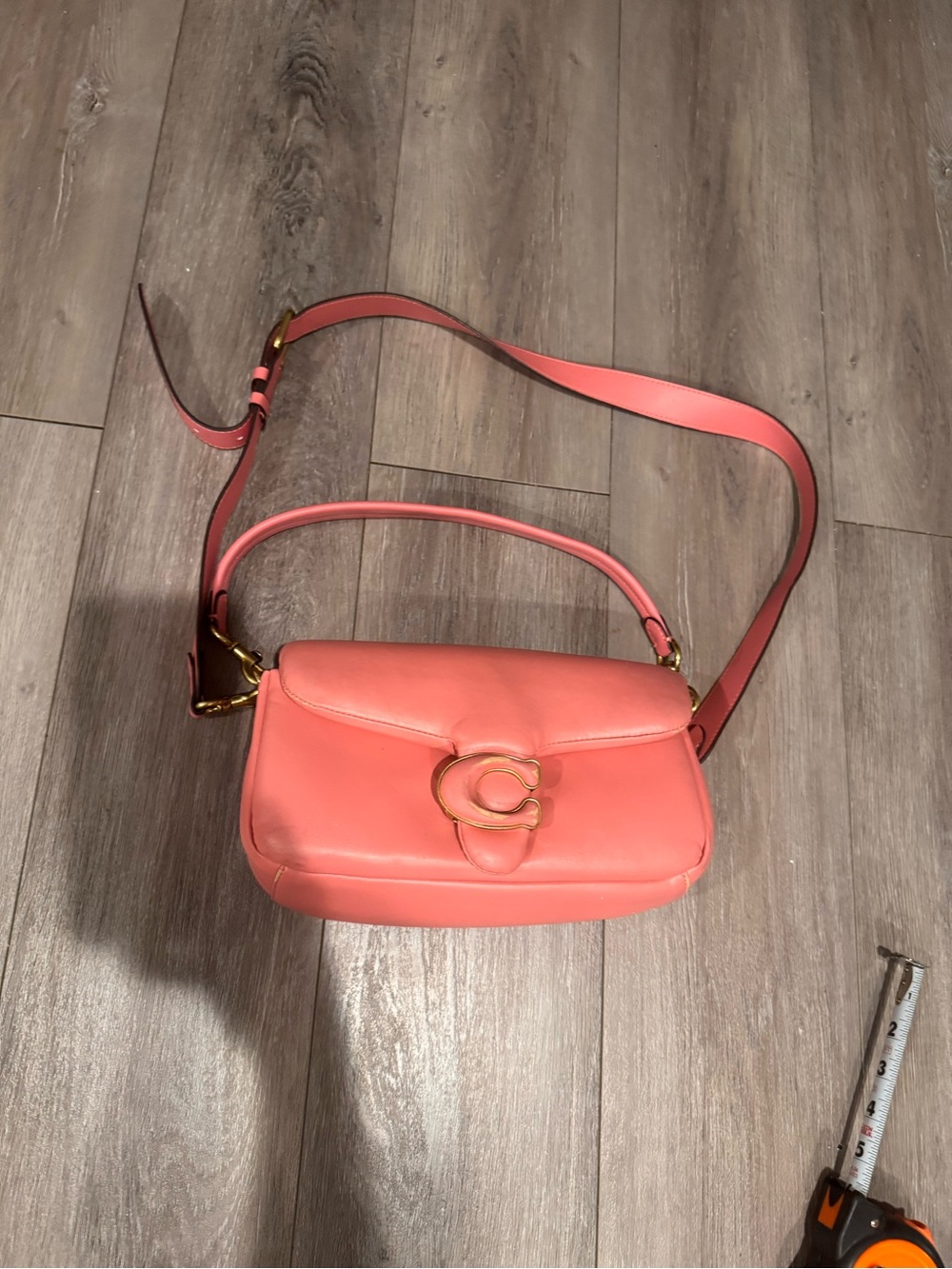 Coach Coral Pink Leather Crossbody with Gold 'C' Hardware